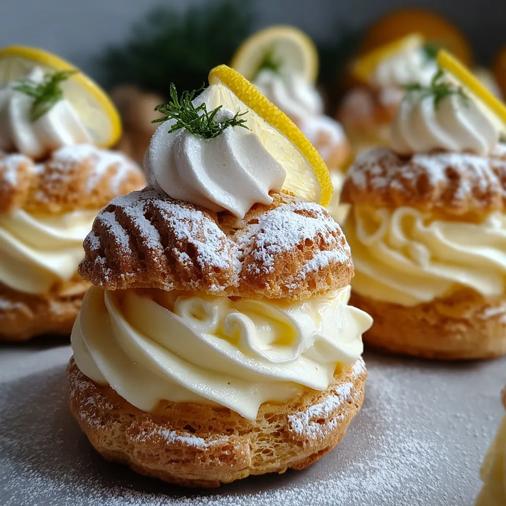 Elegant Lemon Meringue Cream Puffs with Light Choux Pastry and Tangy Citrus Filling - secondary view